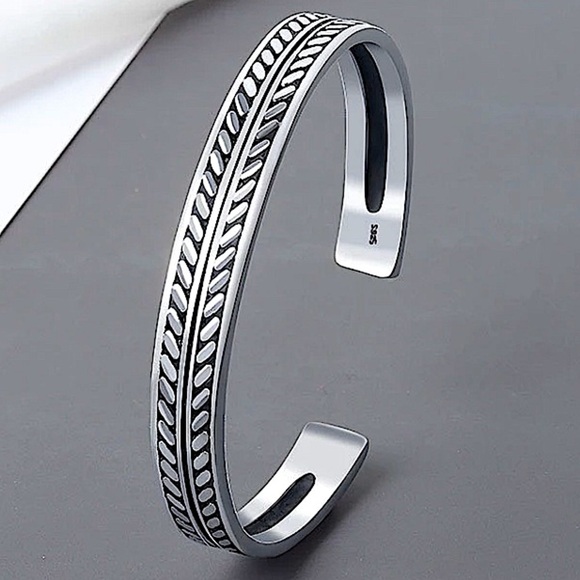 Sterling Silver Pattern Bangle Cuff Bracelet - Picture 2 of 5